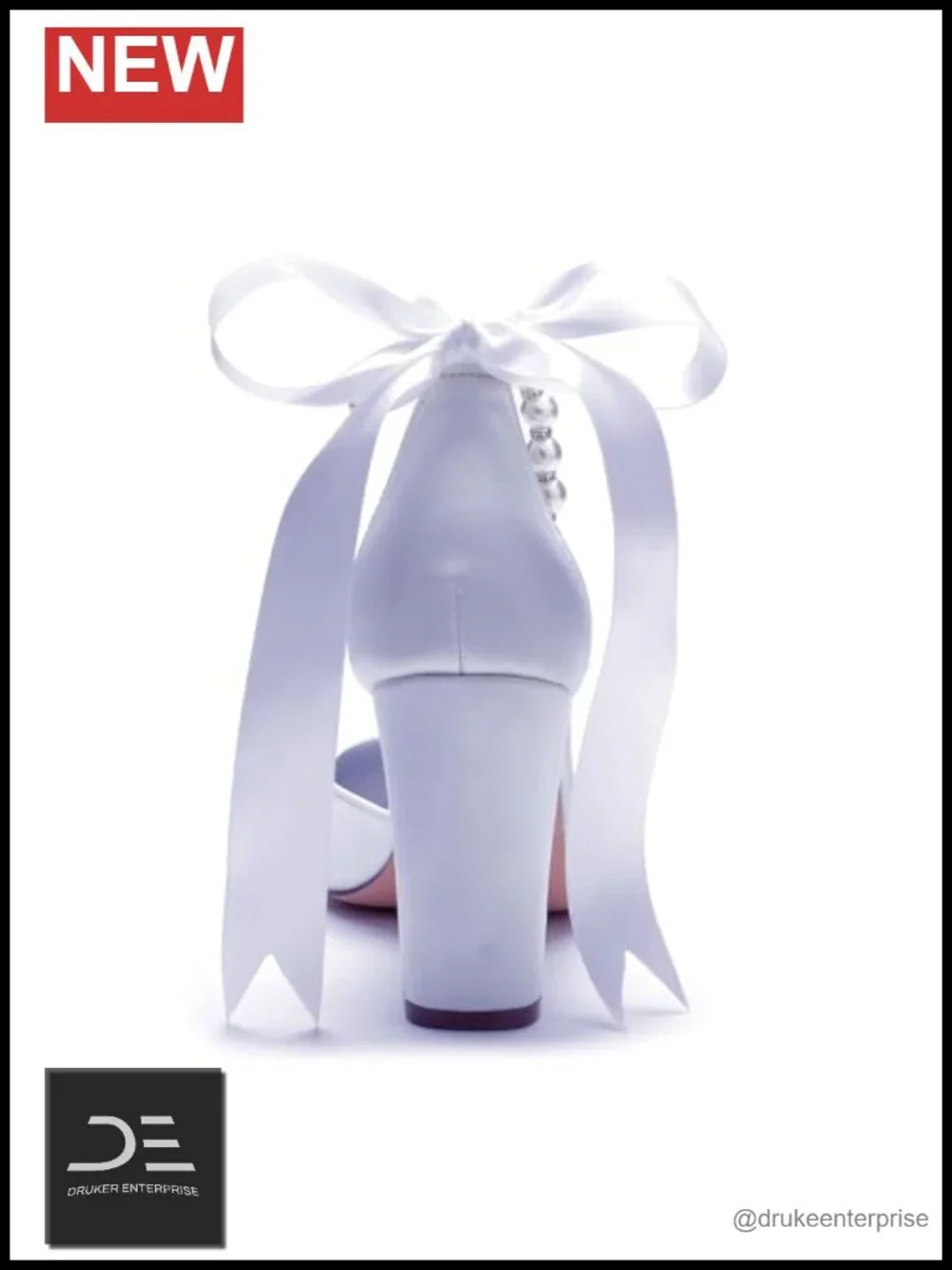 Pearl Satin Wedding Shoes for Bride Pointed Toe High Heels Block Heels Prom